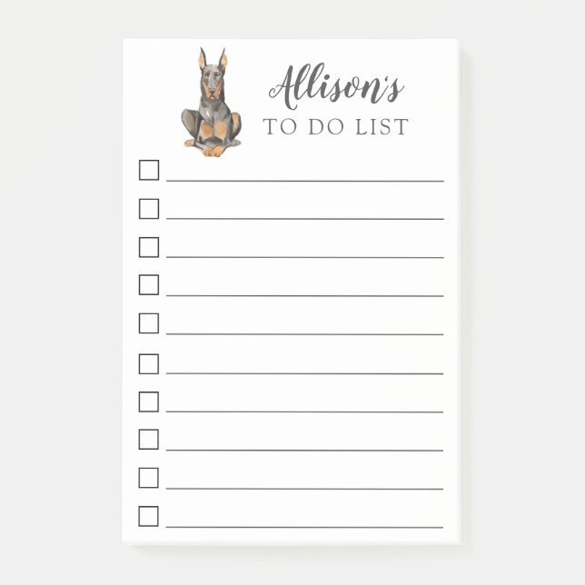 Doberman Dog Personalised To Do List Post-it Notes (Front)