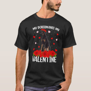Doberman Dog Red Rose Flower Doberman Valentine S T-Shirt