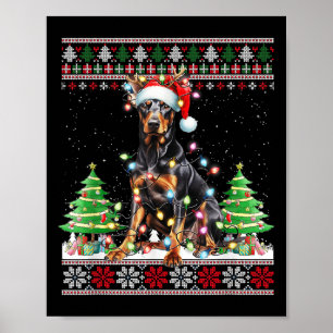 Doberman Dog Reindeer Christmas Lights Poster