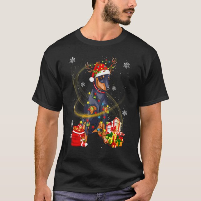 Doberman Dog Reindeer Santa Christmas Dogs Pyjamas T-Shirt (Front)