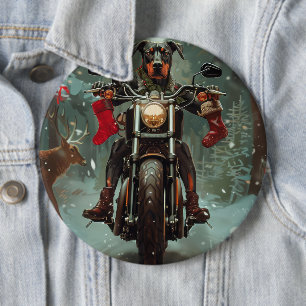 Doberman Dog Riding Motorcycle Christmas 6 Cm Round Badge