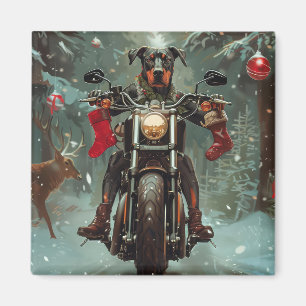 Doberman Dog Riding Motorcycle Christmas Magnet