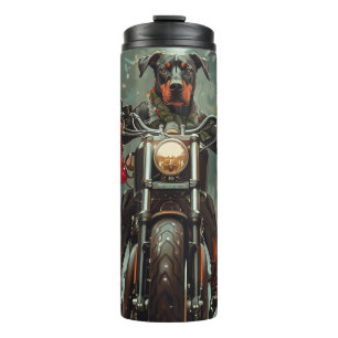 Doberman Dog Riding Motorcycle Christmas Thermal Tumbler