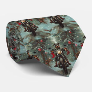 Doberman Dog Riding Motorcycle Christmas Tie