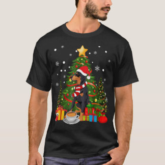 Doberman Dog Santa Hat Christmas Coffee 2021 Dog G T-Shirt