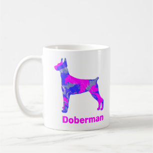 Doberman Dog Silhouette Crazy Hot Pink Coffee Mug