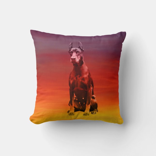 Doberman Dog Sitting On Beach Cushion (Front)