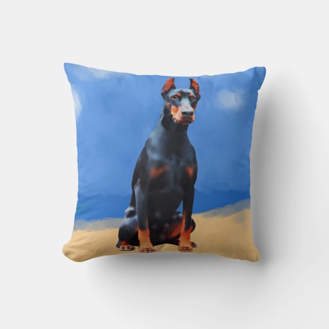 Doberman Dog Sitting On Beach Cushion (Front)