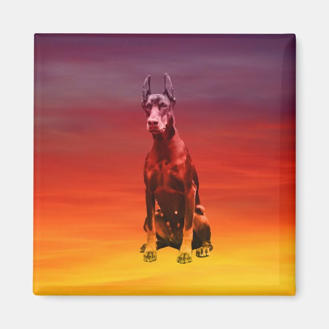 Doberman Dog Sitting On Beach Magnet (Front)