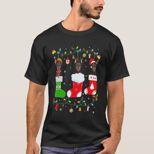 Doberman Dog Three Christmas Socks Sweater Xmas Do (Front)