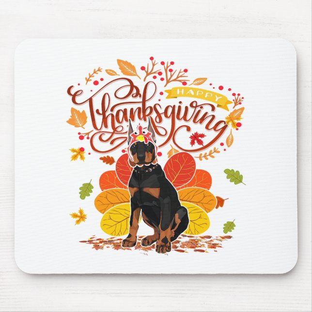 Doberman Dog Turkey Thanksgiving Party Mouse Mat (Front)