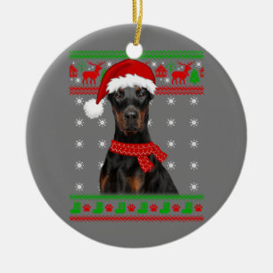 Doberman Dog Ugly Sweater Christmas Puppy Dog Love Ceramic Tree Decoration