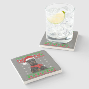 Doberman Dog Ugly Sweater Christmas Puppy Dog Love Stone Coaster