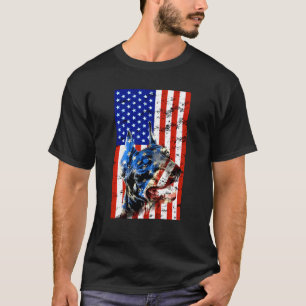 Doberman Dog Usa American Flag 4th Of July Patriot T-Shirt