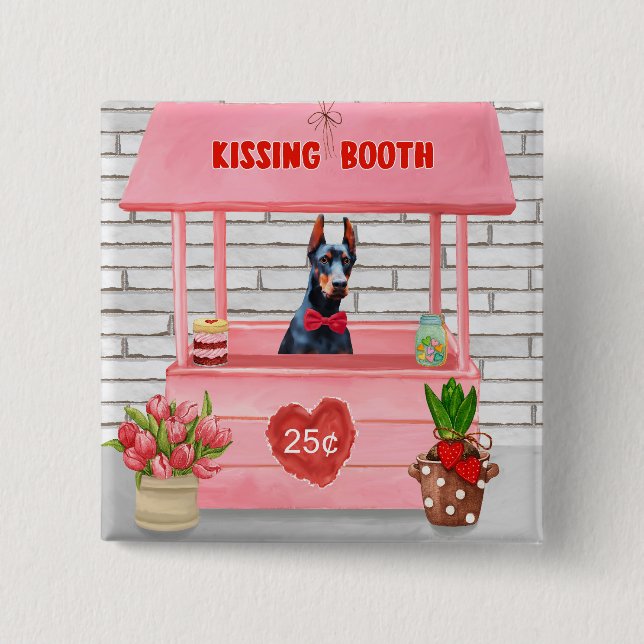 Doberman Dog Valentine's Day Kissing Booth 15 Cm Square Badge (Front)