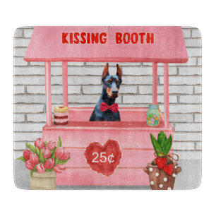 Doberman Dog Valentine's Day Kissing Booth Cutting Board