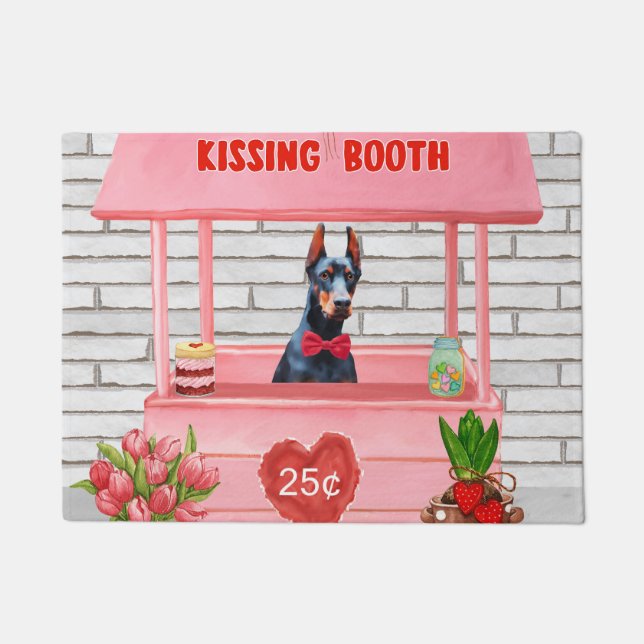 Doberman Dog Valentine's Day Kissing Booth Doormat (Front)