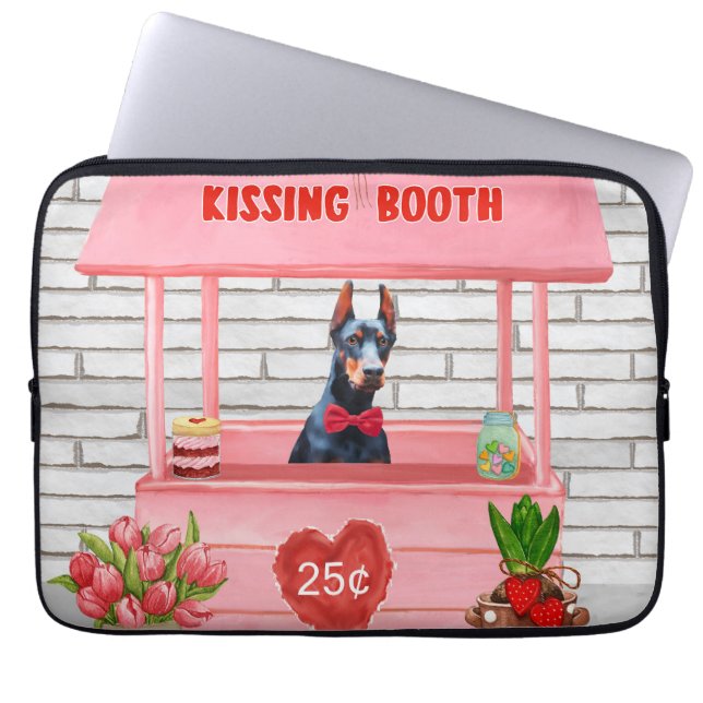 Doberman Dog Valentine's Day Kissing Booth Laptop Sleeve (Front)