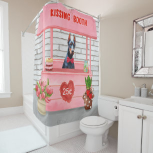 Doberman Dog Valentine's Day Kissing Booth Shower Curtain