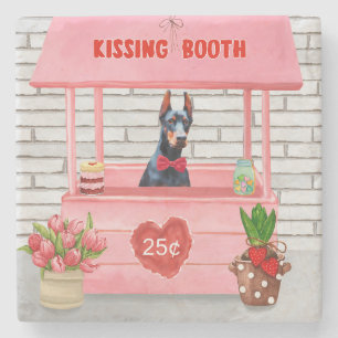 Doberman Dog Valentine's Day Kissing Booth Stone Coaster