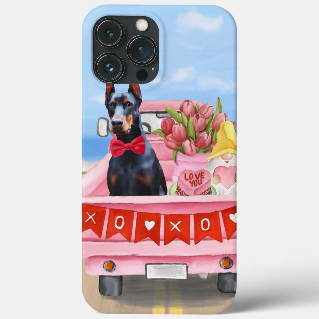Doberman Dog Valentine's Day Truck Hearts Case-Mate iPhone Case (Back)
