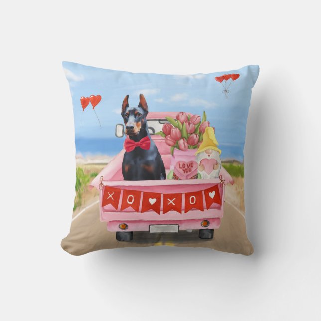 Doberman Dog Valentine's Day Truck Hearts  Cushion (Front)