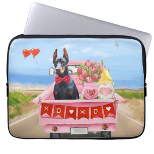 Doberman Dog Valentine's Day Truck Hearts Laptop Sleeve