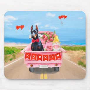 Doberman Dog Valentine's Day Truck Hearts Mouse Mat