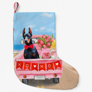 Doberman Dog Valentine's Day Truck Hearts Small Christmas Stocking