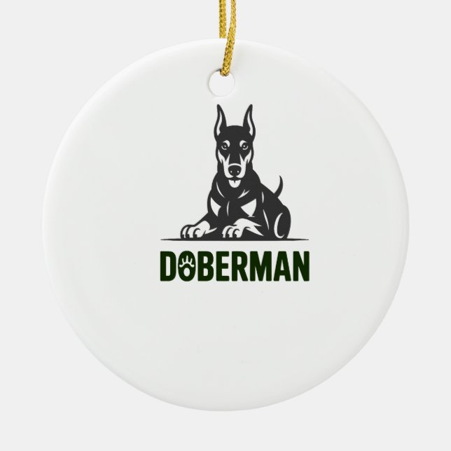 Doberman Dog Vector 2 Colours Ceramic Tree Decoration (Front)
