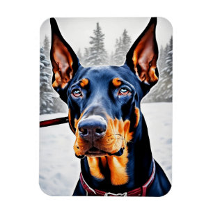 Doberman Dog Winter Impressionist and Hyperrealism Magnet