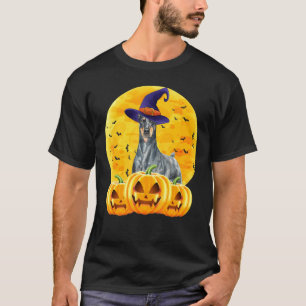 Doberman Dog Witch Hat Halloween Costume T-Shirt