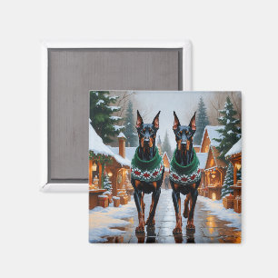 Doberman Dogs Christmas Snow Holiday  Magnet
