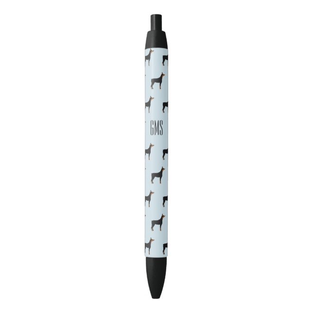 Doberman Dogs Pattern Monogrammed Black Ink Pen (Front Vertical)