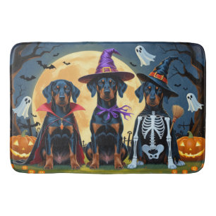 Doberman Dogs Pumpkin Halloween Funny Bath Mat
