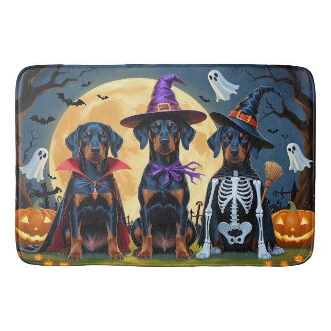 Doberman Dogs Pumpkin Halloween Funny Bath Mat (Front)