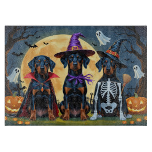 Doberman Dogs Pumpkin Halloween Funny Cutting Board