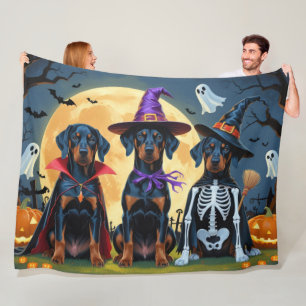 Doberman Dogs Pumpkin Halloween Funny Fleece Blanket