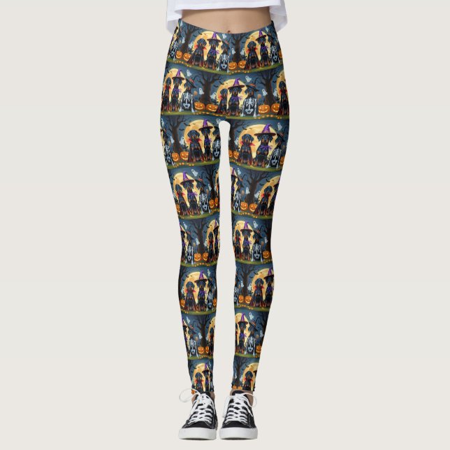 Doberman Dogs Pumpkin Halloween Funny Leggings (Front)