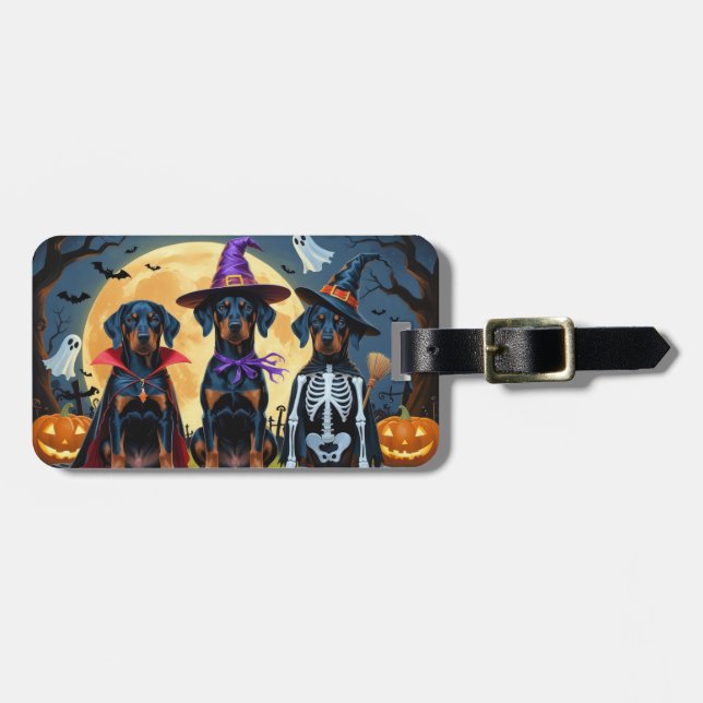 Doberman Dogs Pumpkin Halloween Funny Luggage Tag (Front Horizontal)