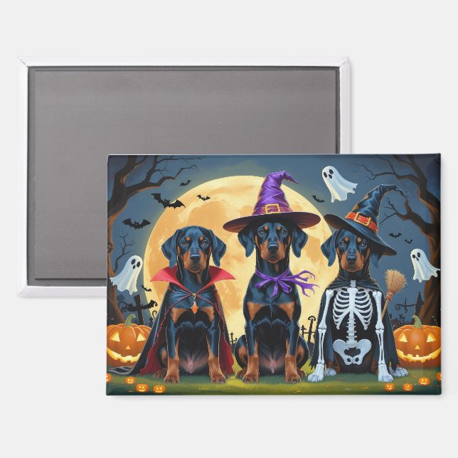 Doberman Dogs Pumpkin Halloween Funny Magnet (Front/Back)