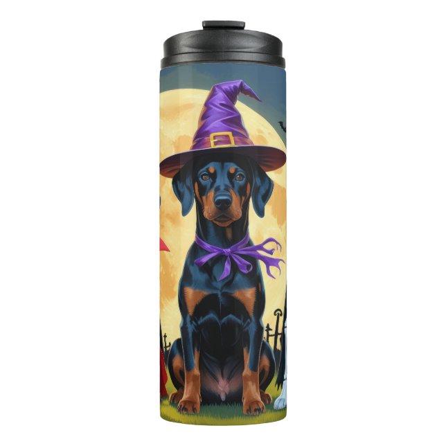 Doberman Dogs Pumpkin Halloween Funny Thermal Tumbler (Front)