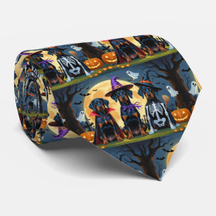 Doberman Dogs Pumpkin Halloween Funny Tie