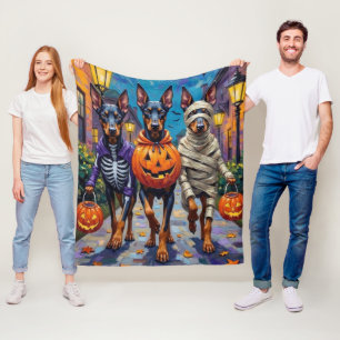 Doberman Dogs Trick-or-Treating Halloween Costumes Fleece Blanket
