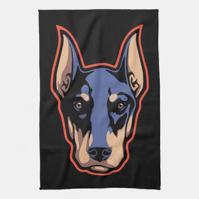 Doberman Face Tea Towel (Vertical)