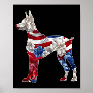 Doberman Flower Red White Blue USA Flag 4th of Poster