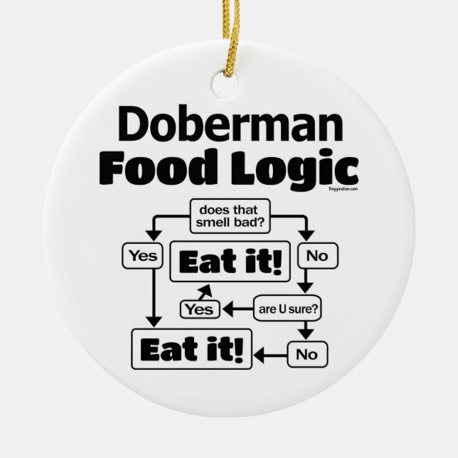 Doberman Food Logic Ceramic Tree Decoration (Front)
