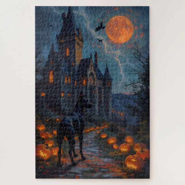 Doberman Gothic Castle Halloween Artwork Jigsaw Puzzle (Vertical)