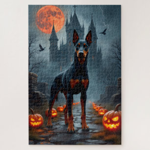 Doberman Gothic Castle Halloween Artwork Jigsaw Puzzle