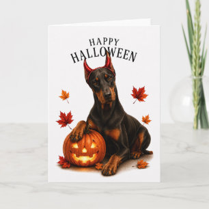 Doberman Halloween Devil Dog Card